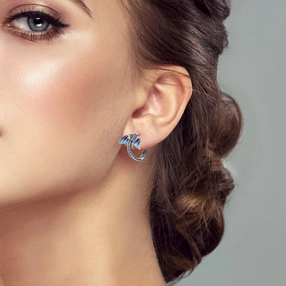 925 Sterling Silver Blue Purple Dragon Hoop Earrings Women Jewelry