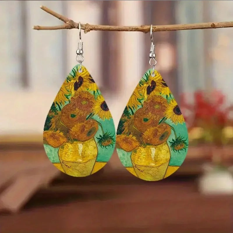 Starry Night Earrings Vintage Tree Of Life Water Drop Leather Earrings For Women