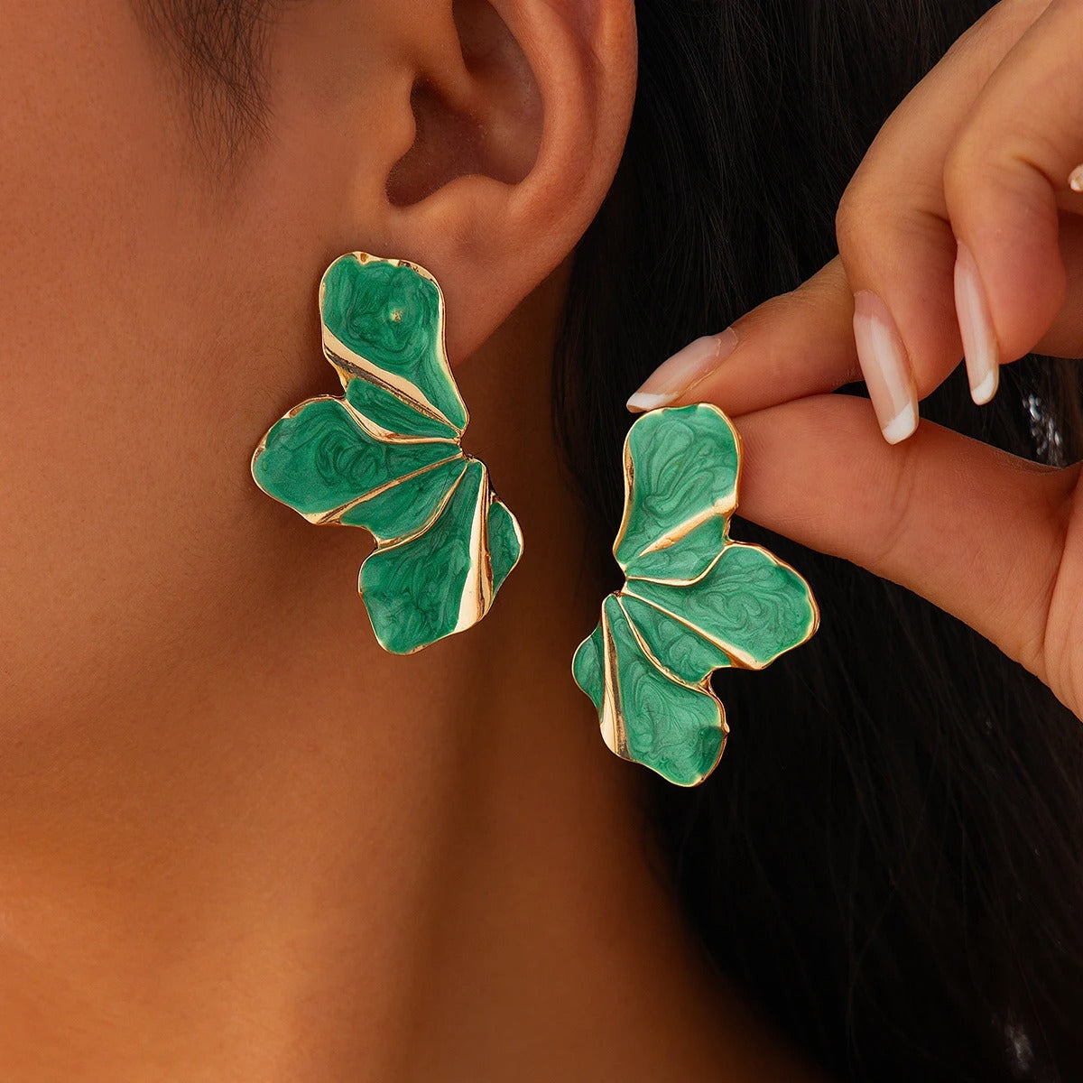 Women’s Dripping Oil Petal Flower Stud Earrings Luxury Party Jewelry