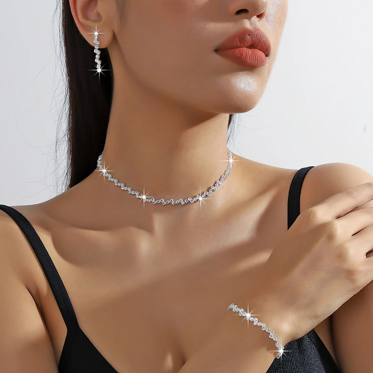 4PC Women's Fashion Copper Claw Chain Minimalist Necklace Earrings Bracelet Jewery Set Wedding Banquet Party Holiday Giftl