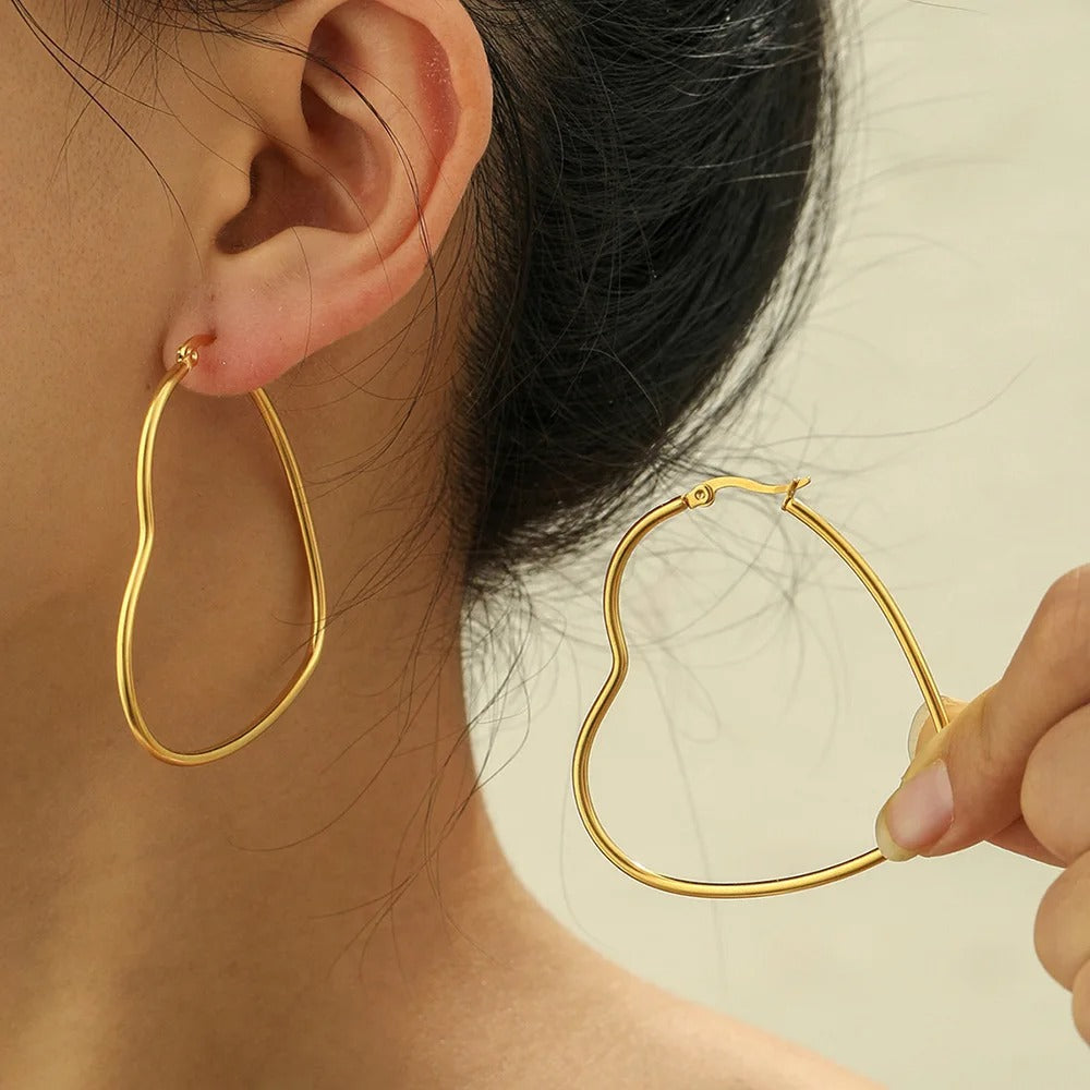 Golden Silver Heart Hoop Earrings for Women Minimalist Love Dangle Jewelry