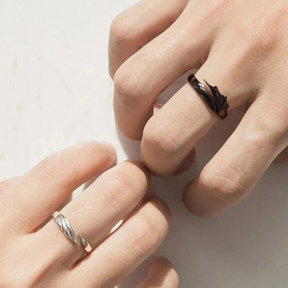 Simple Couple Ring Men and Women Adjustable Sun and Moon Ring Set Angel Demon Dragon Open Ring Niche Party Couple Gift Jewelry