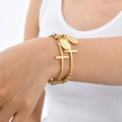 St. Benedict Cross Bracelet Tri-color Beaded Chain for Women