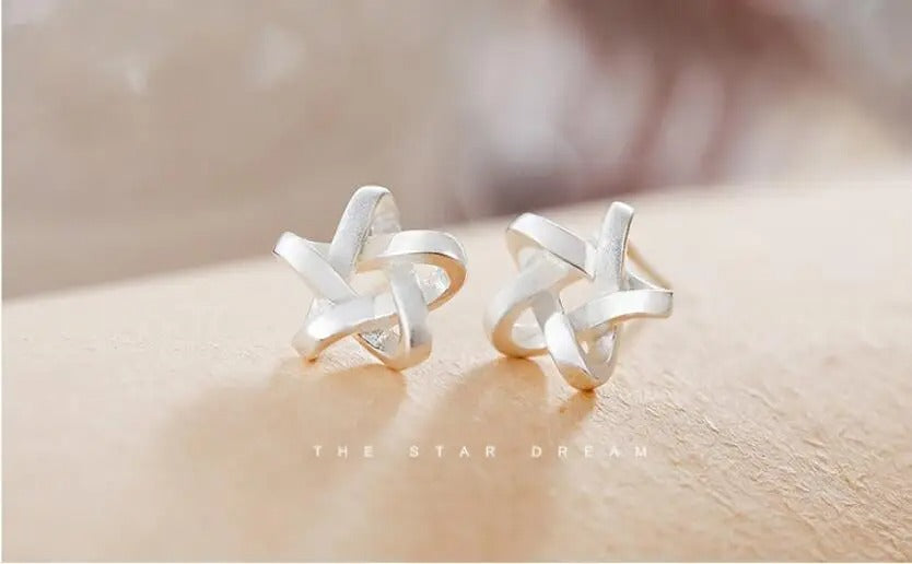 Fashion Sterling Silver Jewelry Weave Star Stud Earrings For Women