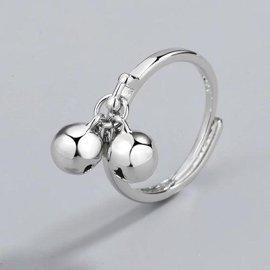 925 Sterling Silver Rings For Women trendy 2 bells fine Jewelry Beautiful Finger Open Ring For Party Birthday Gift