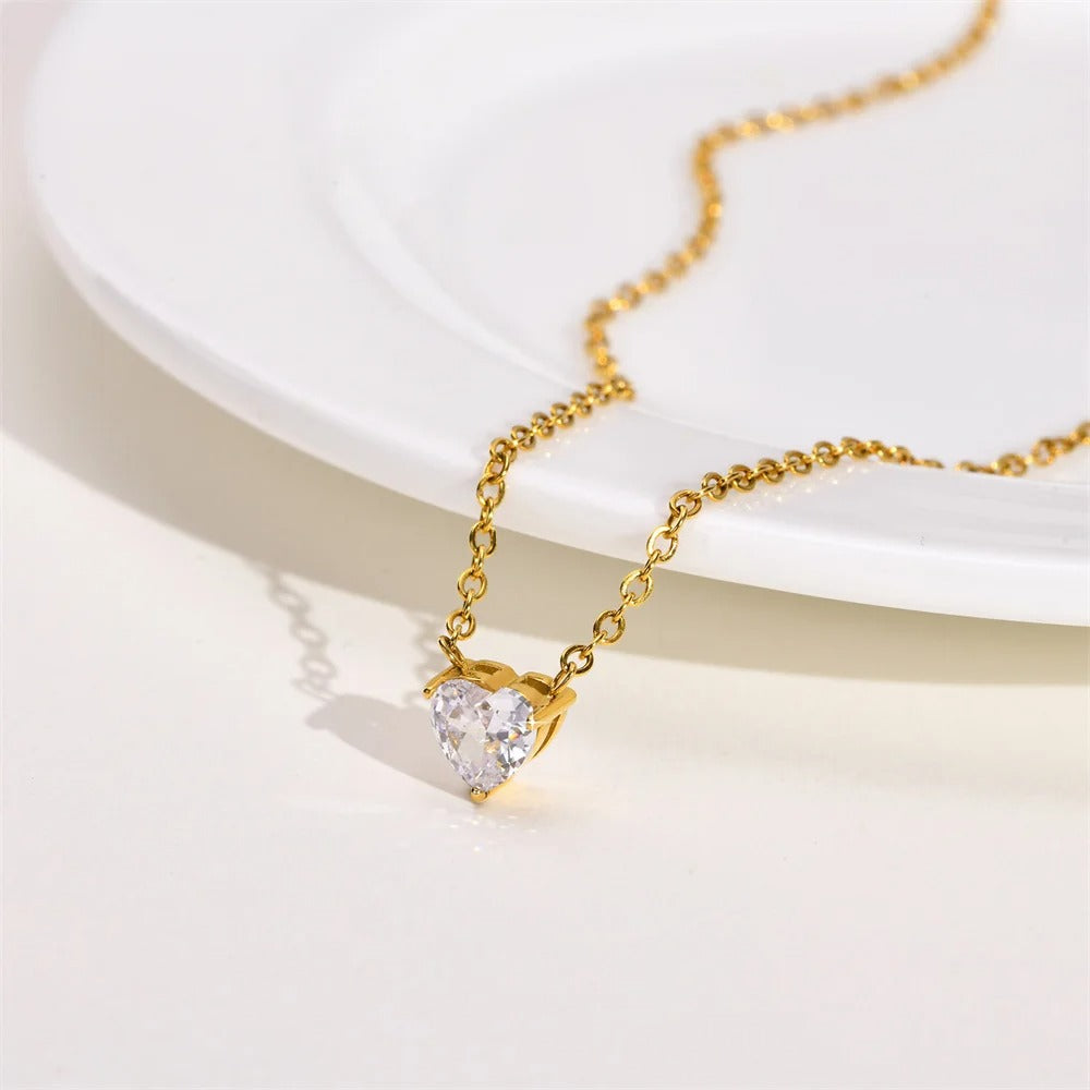 Punk Small CZ Zircon Heart Pendant Female Gold Color Stainless Steel Clavicle Choker Chain Necklace for Women Jewelry Gift 2025