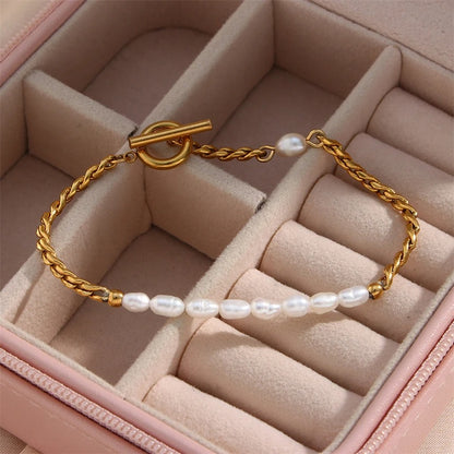 316L Stainless Steel Vintage Irregular Pearl OT Buckle Chain Bracelet