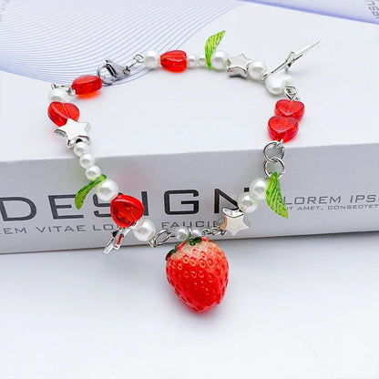 1 Pc Exquisite Strawberry Cute Fashion Color Alloy Beaded Bracelet Set Women