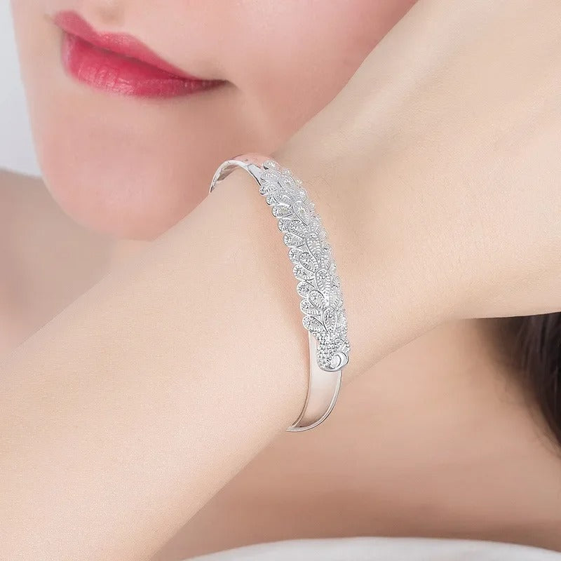 925 Sterling Silver Peacock Open Bracelet for Women Luxury Jewelry