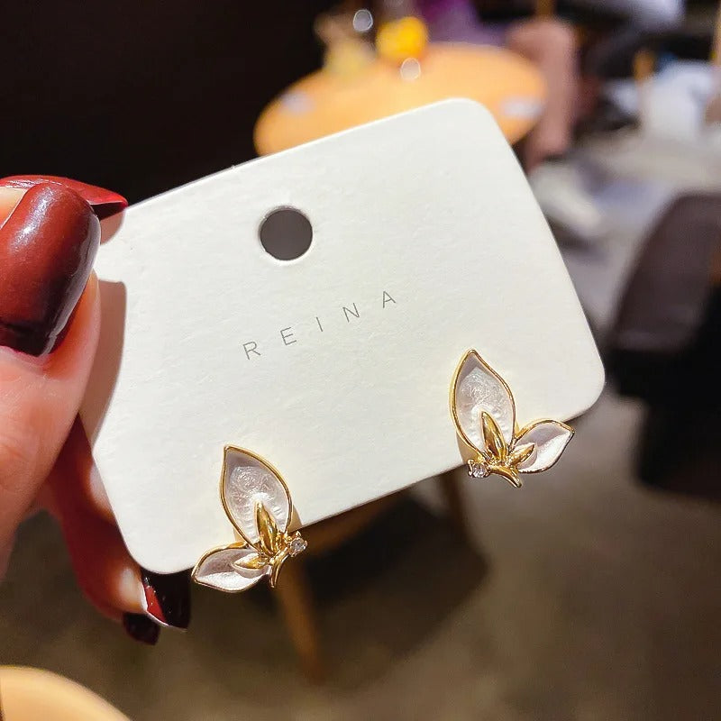 Women’s Fashion Butterfly Earrings Personality Golden Crystal Studs