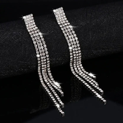 Luxury Rhinestone Crystal Tassel Earrings Women Bridal Jewelry