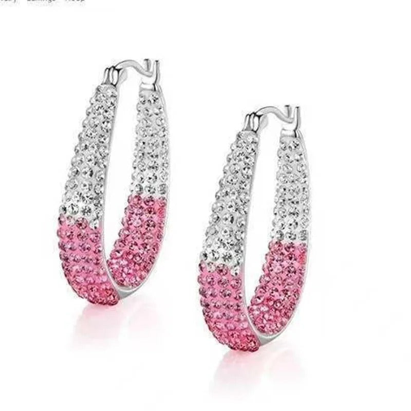 Big Round Circle Hoop Earrings Colorful Crystal Women Jewelry