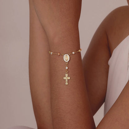 Catholic Cross Rosary Bracelet with Virgin Mary Charm – Baptism & Christening Gift for Women
