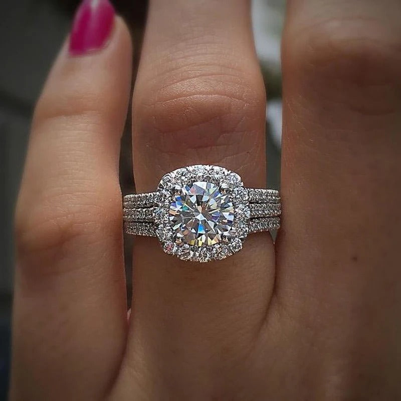 Women’s Silver Wedding Ring Elegant Cushion Zircon Party Jewelry