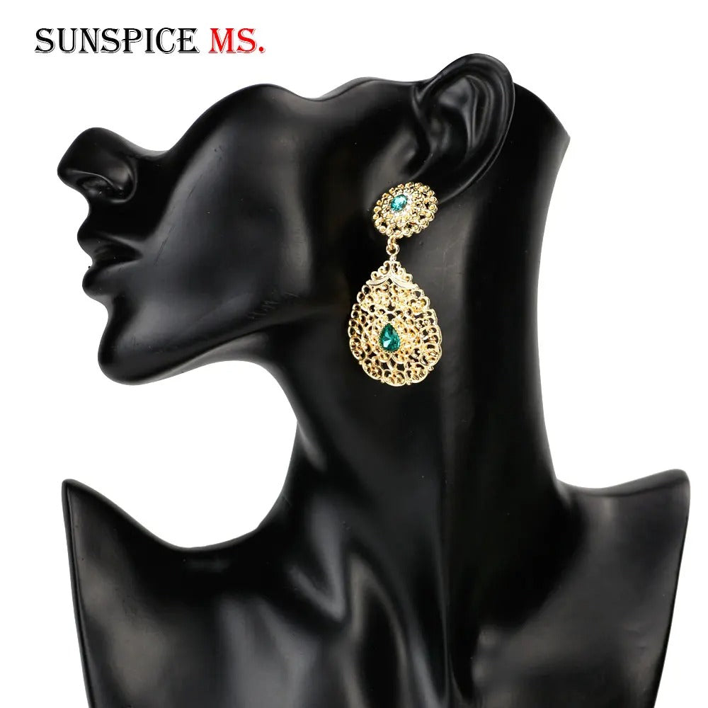 Gold Color Morocco Earring For Women Arabic Bride Wedding Jewelry Crystal Drop Earring