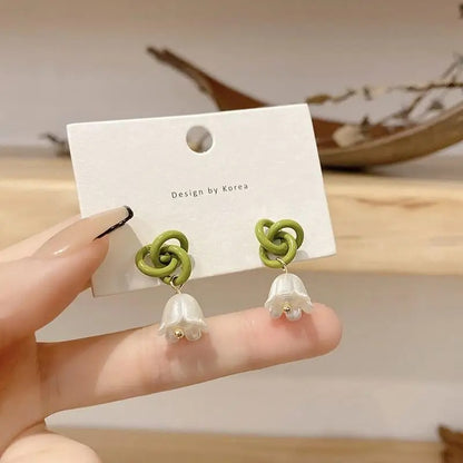Women’s Entangled Green Lily of the Valley Earrings Gift Jewelry