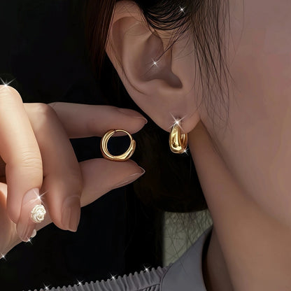 2Pcs Elegant Stainless Steel French Hoop Earrings Women Fashion