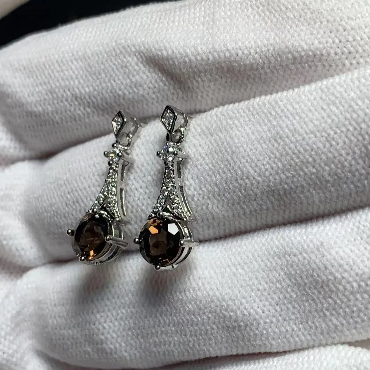 Natural Smoky Quartz Stud Earrings 925 Sterling Silver Women