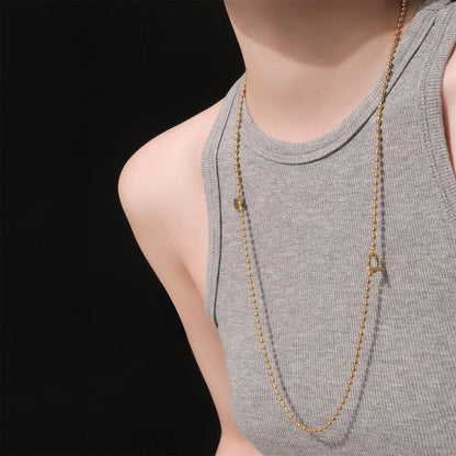 316L Stainless Steel New Design 70cm Long Chain Small Beads OT Buckle Necklace for Women Punk Hip-Hop Jewelry