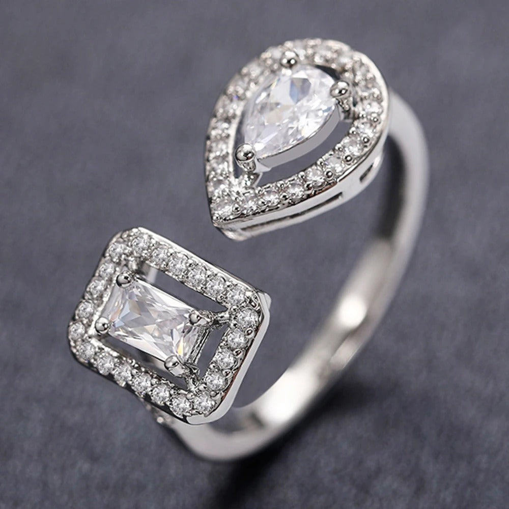 Geometric Shaped Cuff Opening Rings for Women Silver Color/Gold Color Noble Cubic Zirconia Ring Accessory Fashion Jewelry