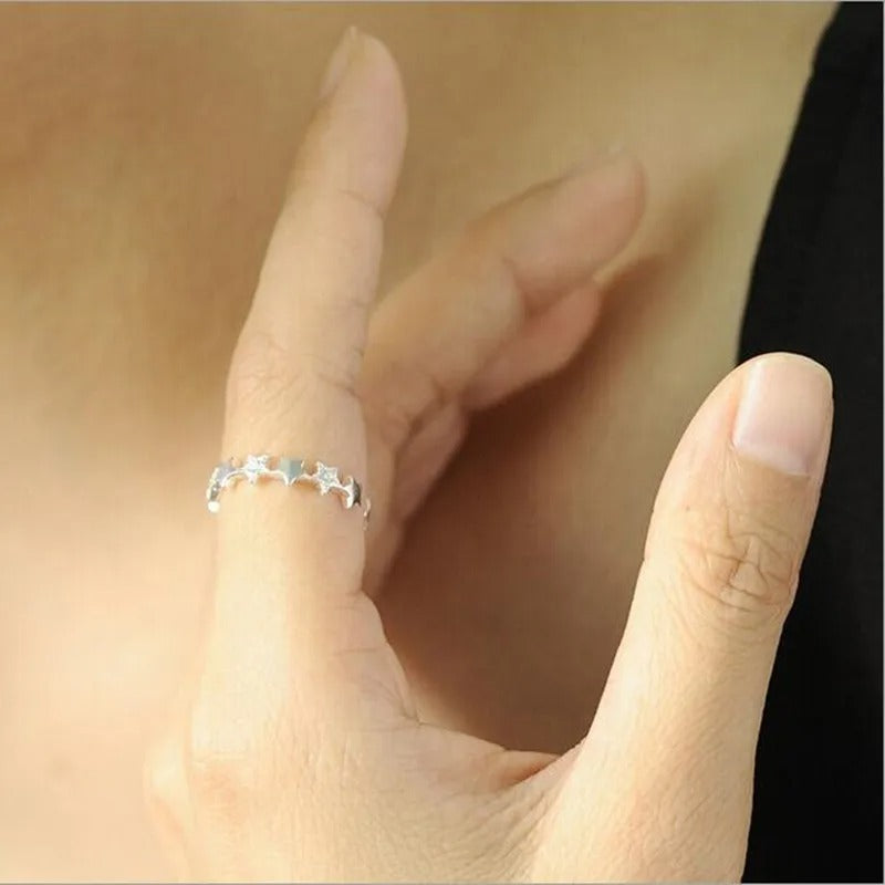 925 Sterling Silver Star Crystal Adjustable Ring Women’s Jewelry