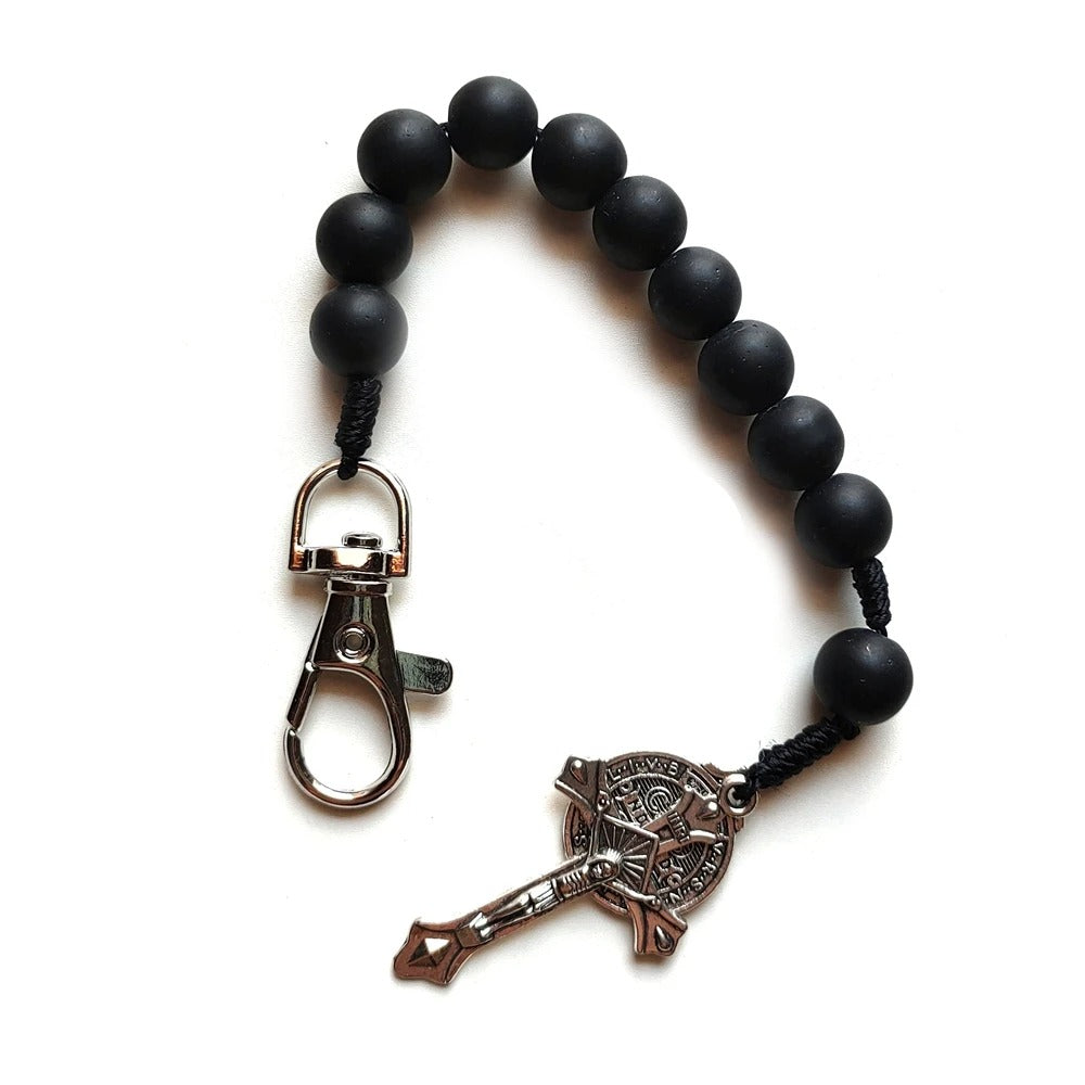 Black 10mm Glass Beads Pocket Car Rosary Bracelets For Men Women Religious Jewelry