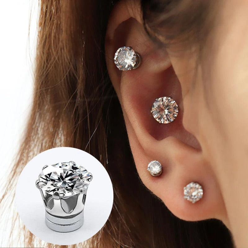 Women & Men Non-Pierced Magnetic Crystal Stud Clip Earrings