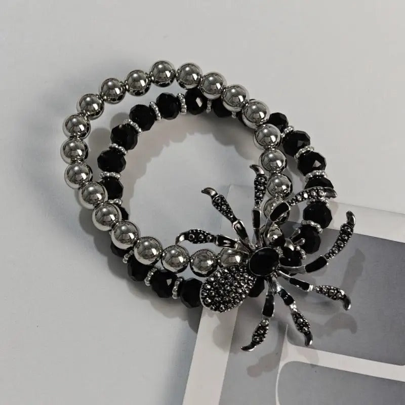 Gothic Black Spider Bead Bracelet Unisex Handmade Jewelry