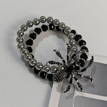 Gothic Black Spider Bead Bracelet Unisex Handmade Jewelry