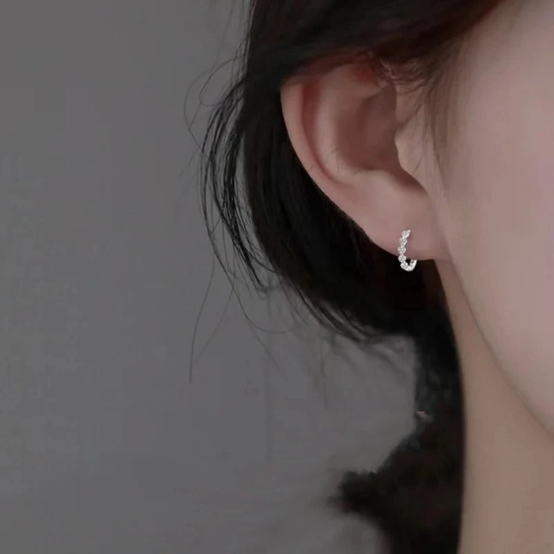 Women Heart Hoop Earrings Silver Color Shiny Zircon Wedding Jewelry