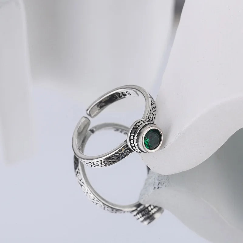 Sterling Silver Green Zircon Ring for Women Wedding Jewelry