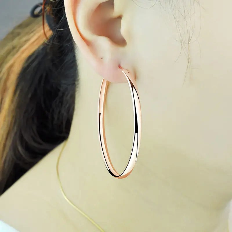 Senlissi - New 18K Gold Plated Hoop Earrings For Women 925 Sterling Silver 3.0mm Fashion Earring Cерьги Kольца 3/4/5/6/7CM