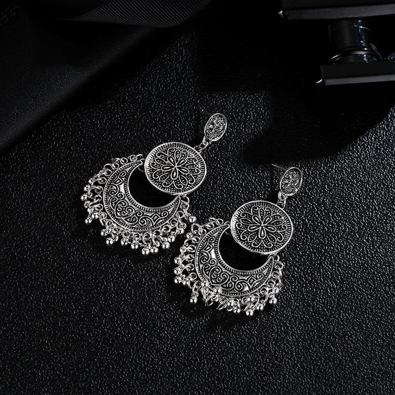 Best lady Vintage Earrings Bohemian Style Round Drop Earrings For Women Metal Dangle Shiny Christmas Gift Jewelry