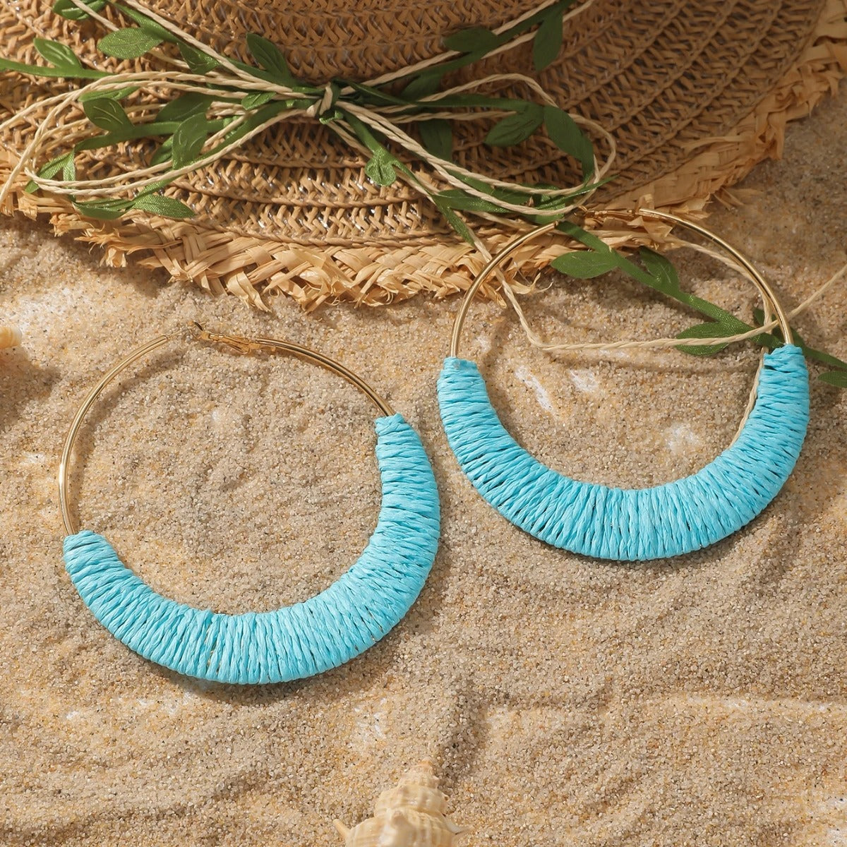 Exaggerated Multicolor Big Hoop Earrings Handmade Rattan Circle