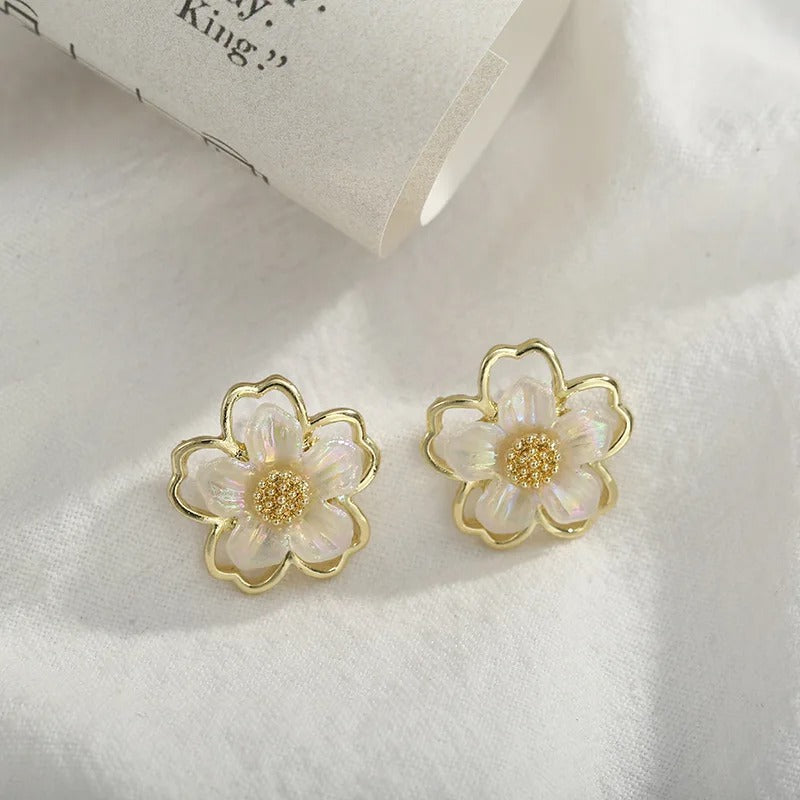 Cute White Flower Earrings for Women – Floral Acrylic Studs