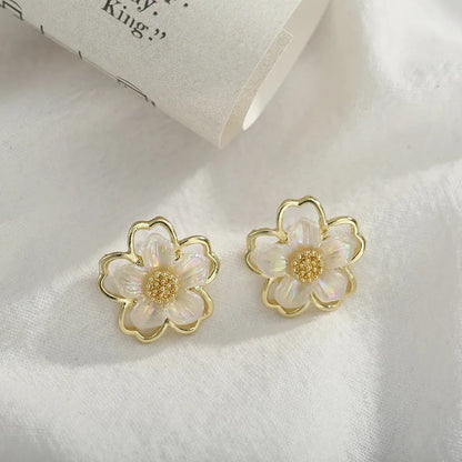 Cute White Flower Earrings for Women – Floral Acrylic Studs