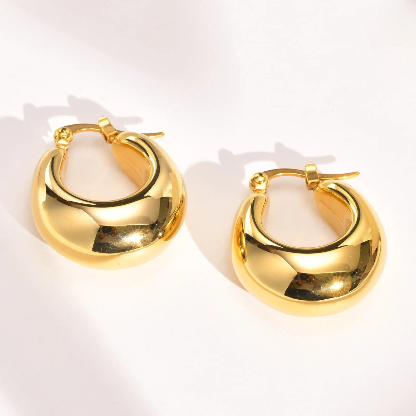 Trendy Chunky Stainless Steel Hoop Earrings Women Gold Circle