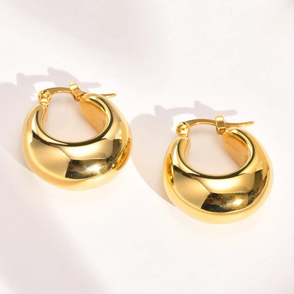 Trendy Chunky Stainless Steel Hoop Earrings Women Gold Circle