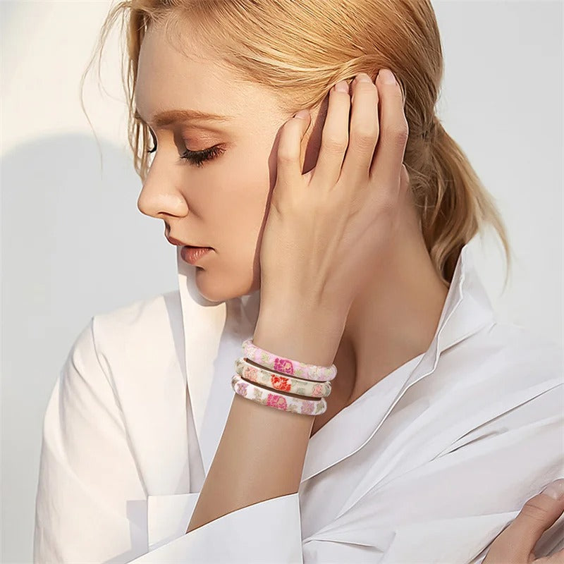 Women’s Enameled Flower Bracelet African Indian Chinese Jewelry