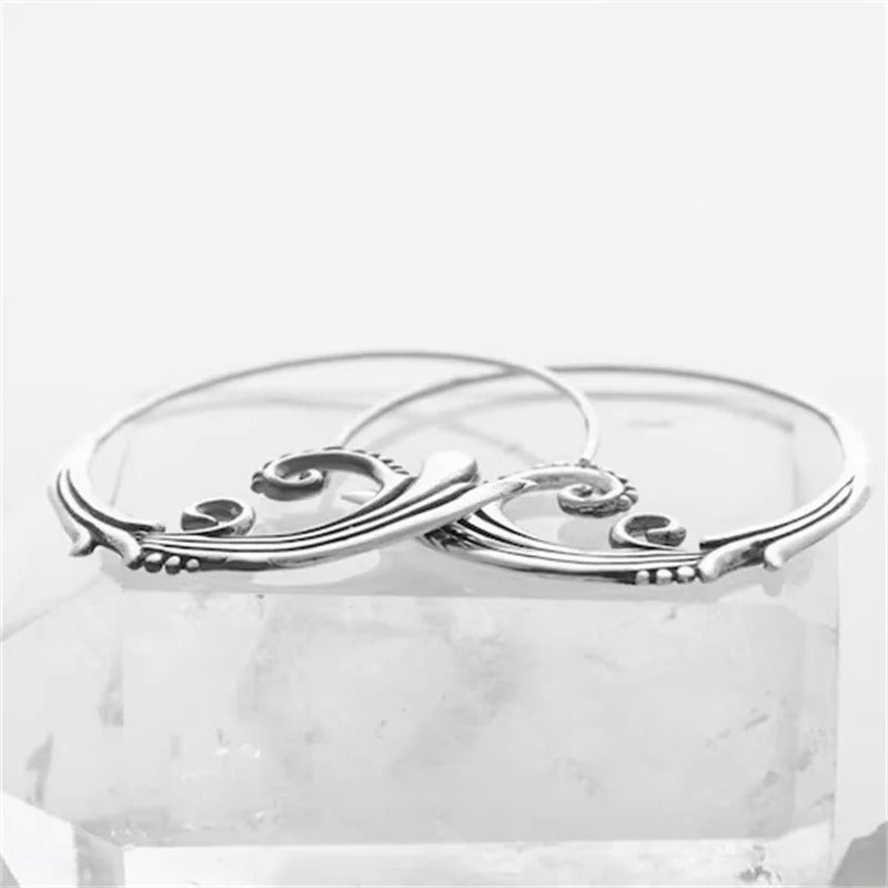 Ethnic Silver Color Sea Wave Hoop Earrings Women Fashion Jewelry