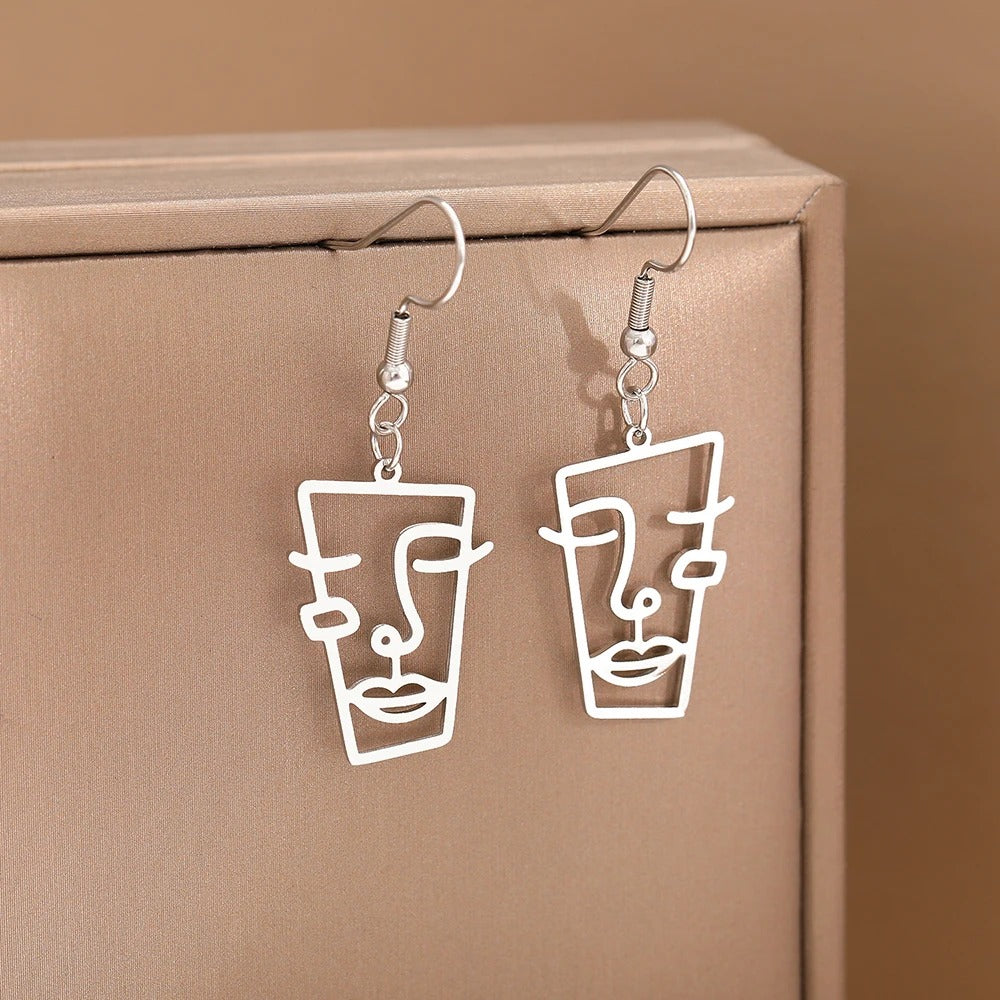 Stainless Steel Earrings Trend Abstract Irregular Face Statue Pendants Statement Fashion Chic Dangle Earrings For Women Jewelry