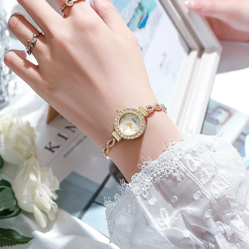 Fashion Rhinestone Women’s Bracelet Quartz Watch Elegant Sparkling Wristwatch