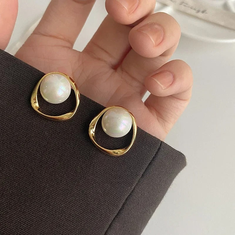 Pearl Earring for Women Gold Color Round Stud Earrings Korean Delicate Irregular Design Unusual 2025 Fashion Jewelry