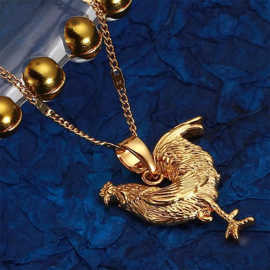 Trendy Women Gold Color Rooster Chicken Pendant Necklace, Animal Charm Jewelry, Unique Farm Animal Necklace, Gift for Her