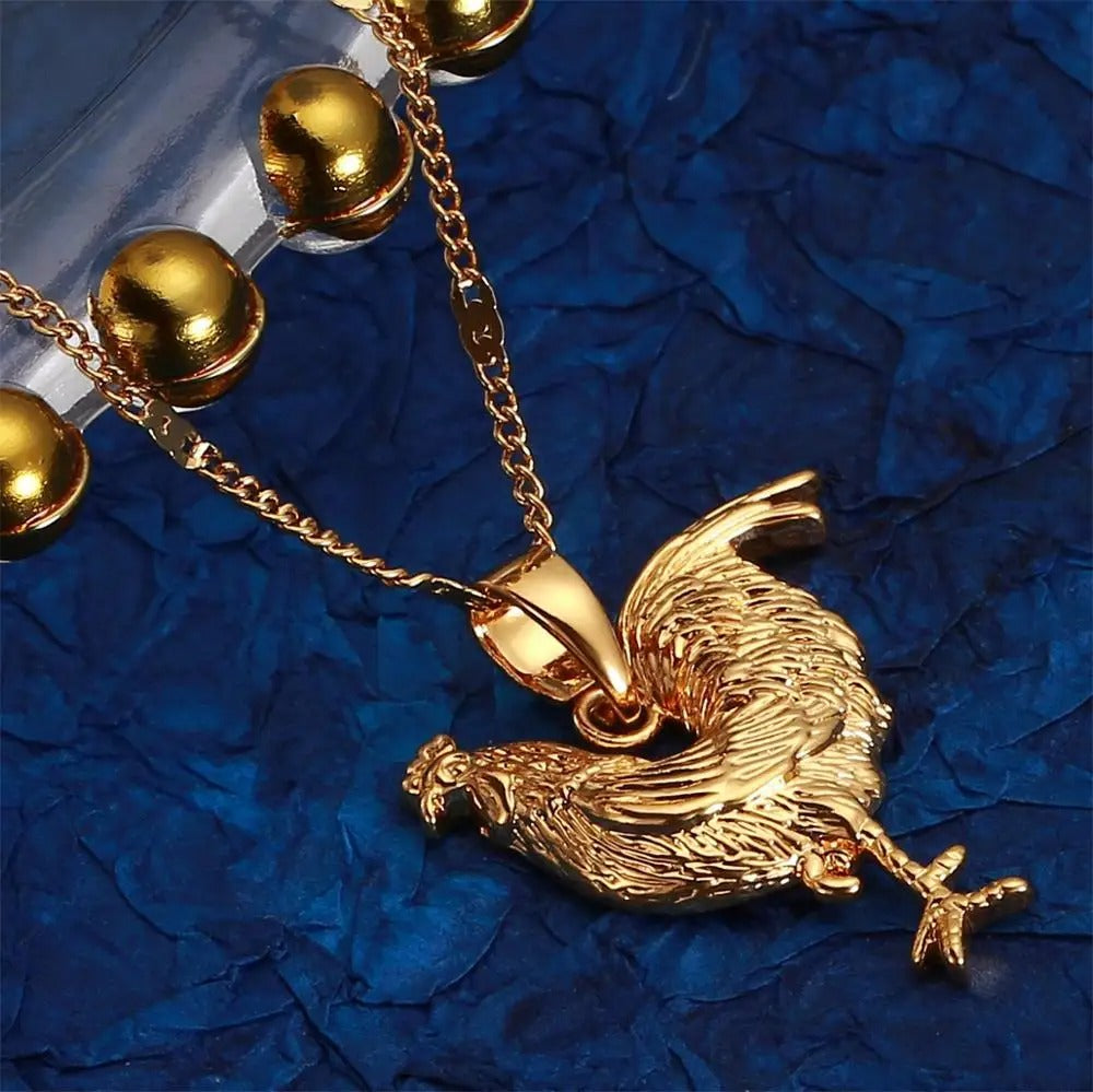 Trendy Women Gold Color Rooster Chicken Pendant Necklace, Animal Charm Jewelry, Unique Farm Animal Necklace, Gift for Her