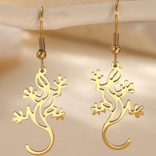 Gecko Dangle Earrings Stainless Steel Fashion Jewelry for Women