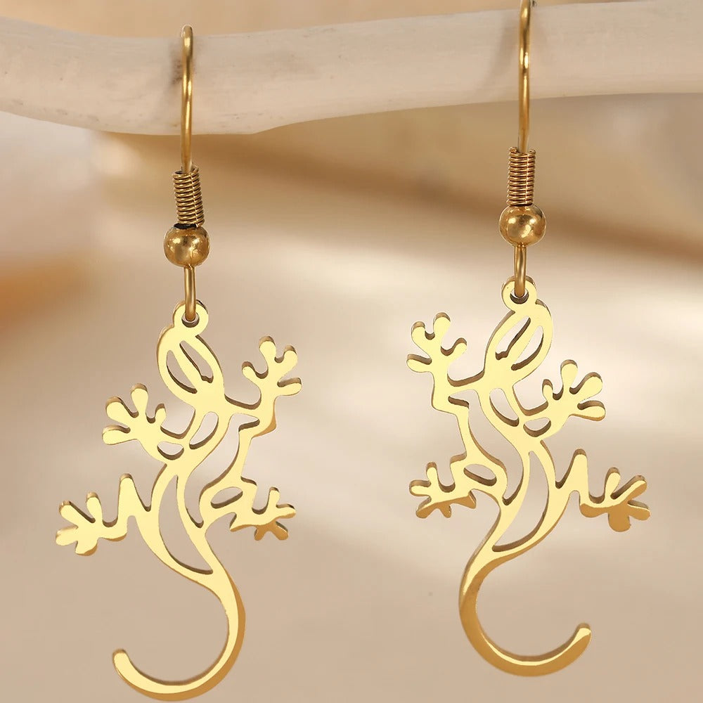 Stainless Steel Earrings Symmetrical Gecko Design Sense Dangle Personality Design Fashion Earrings For Women Jewerlry Party Gift