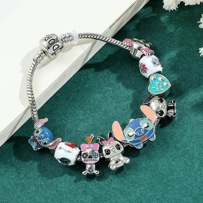 Cute Cartoon-Inspired Stitch Bead Bracelet – DIY Hand Chain for Women & Girls