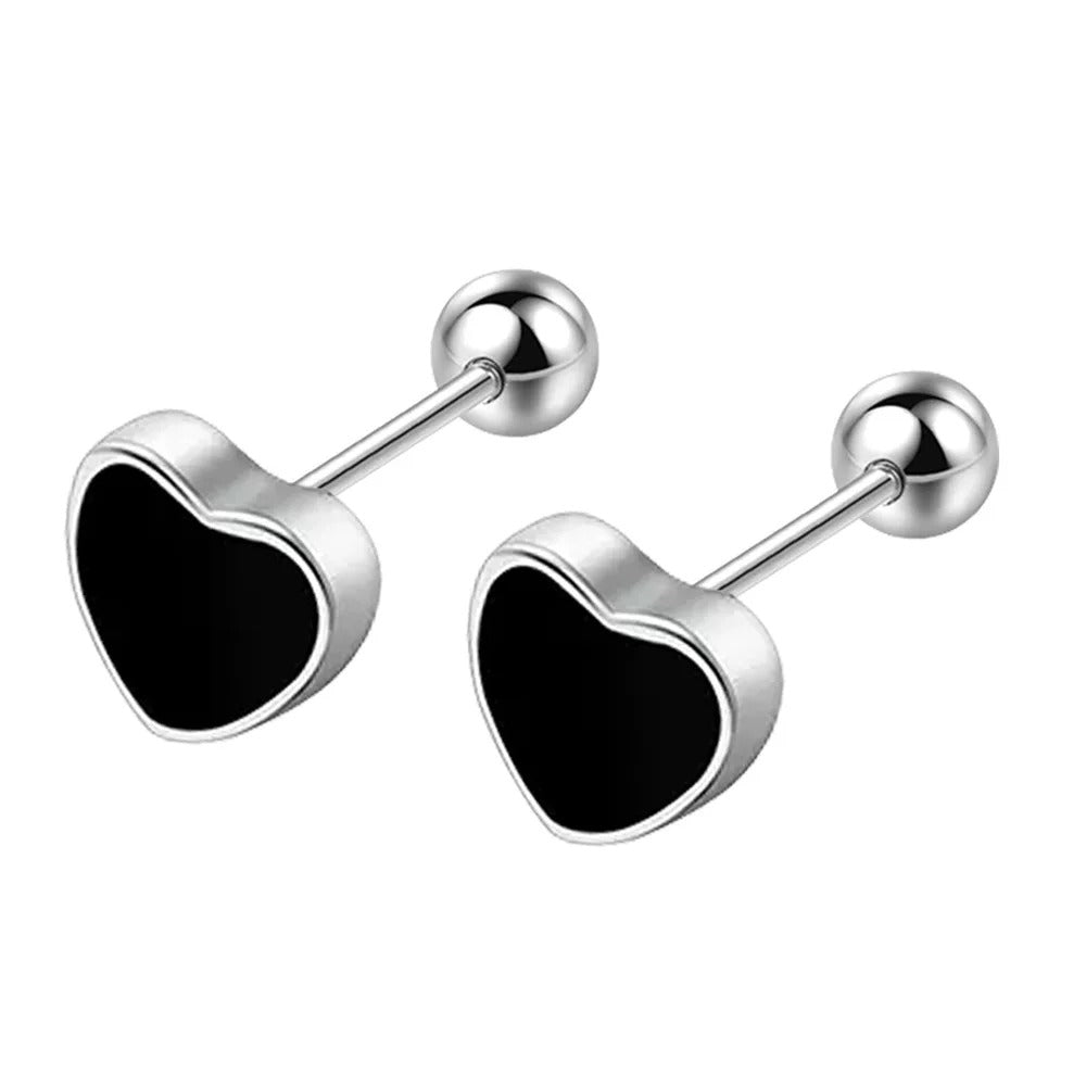 Silver Black heart Star Round Small Stud Earrings for Women Luxury Jewelry Accessories 2025 Trend.