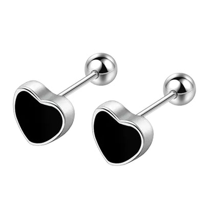 Silver Black heart Star Round Small Stud Earrings for Women Luxury Jewelry Accessories 2025 Trend.